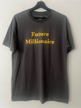 Jaqwin grey graphic T-shirt, men’s L, “future millionaire“ casual loungewear